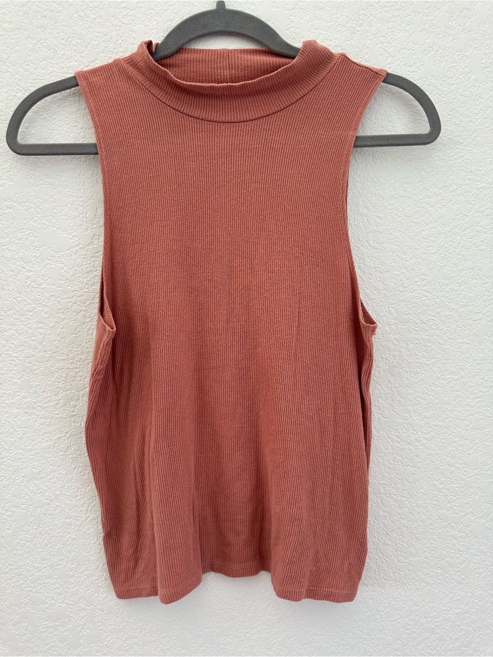American Eagle Soft & Sexy Rib Mock Neck Tank Top Mauve Rose Extra Small XS